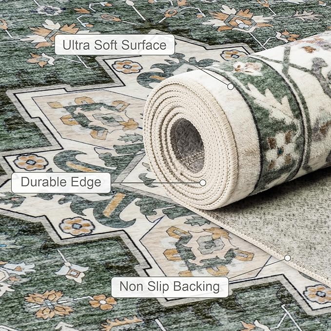 6x9 Area Rugs Living Room Rug: Washable Vintage Boho Medallion Rug No Slip - Image 7