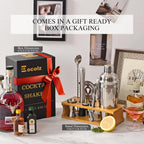 Bartender Kit Cocktail Shaker Set with Stand Bar Tool Bar Set for Drink Mixing Home Bartending Kit 11-Piece Bar Cart Accessories: Martini Shaker, Mixer Spoon, Jigger, Muddler, Strainer & Recipes Gifts