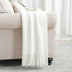 BOURINA Off White Throw Blanket 50x60 Inches Throw Textured Solid Soft Sofa - Image 2