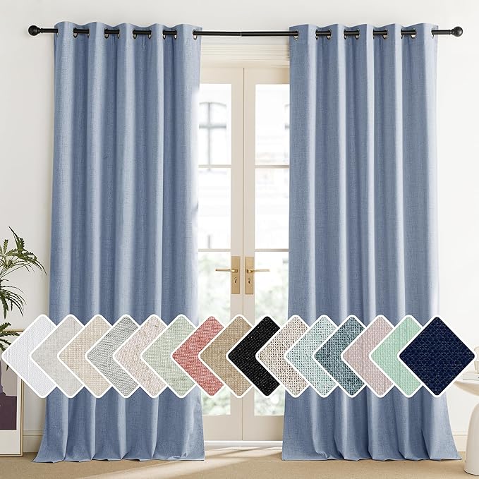 NICETOWN Stone Blue Vintage Linen 100% Blackout Curtains by NICETOWN
