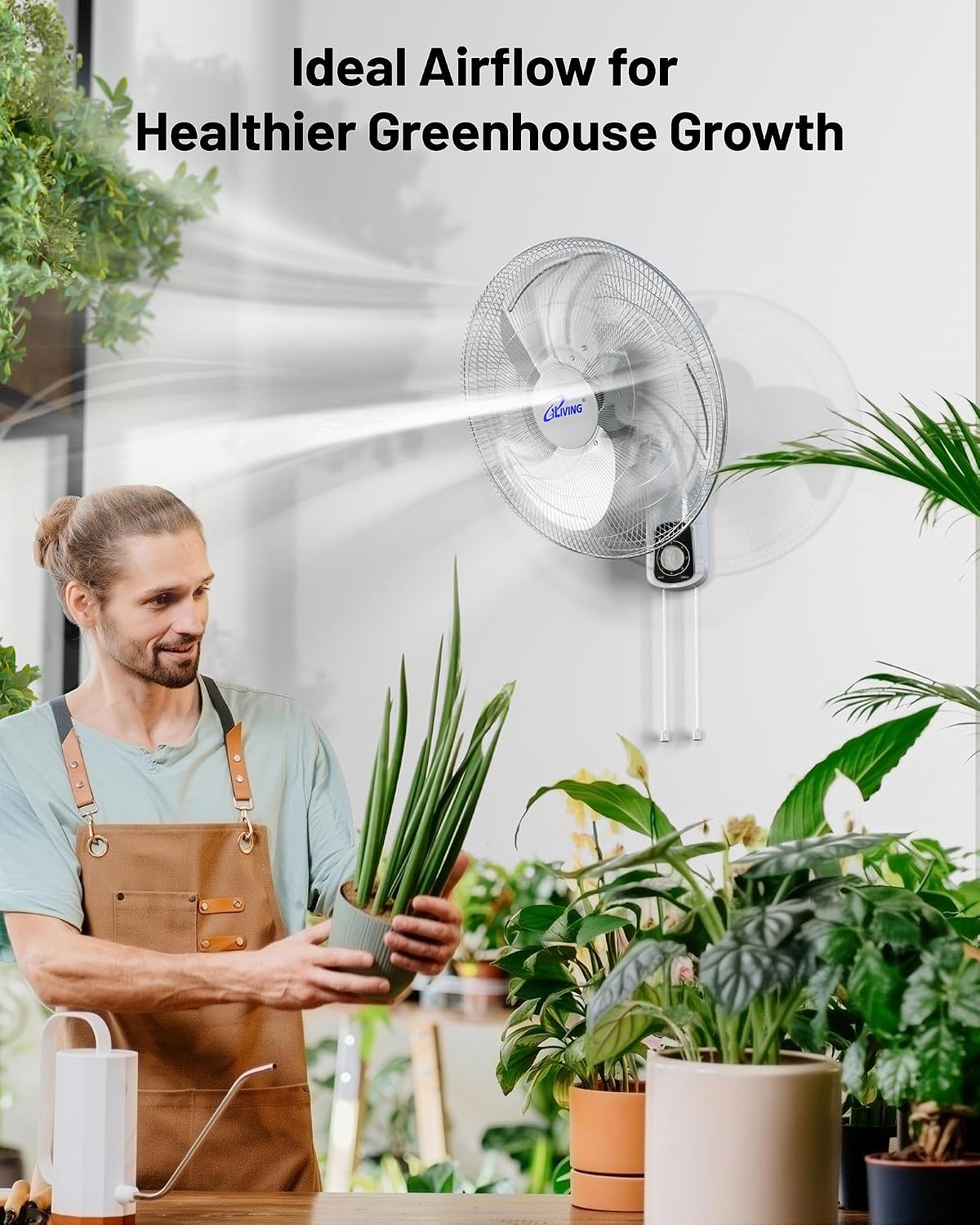 iLiving Glow Oscillating Wall Mount Fan with Adjustable Tilt, 18-inch, 3 Speed, Metal Grille and Blade, 90 Degree Oscillation, Airflow 1650CFM, Ideal for Home, Bedroom, Gym & Office, Greenhouse