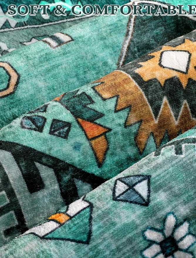 SERISSA Boho Washable Runner Rug, 2x6 Rug Runner Non-Slip Vintage Teal Hallway - Image 4