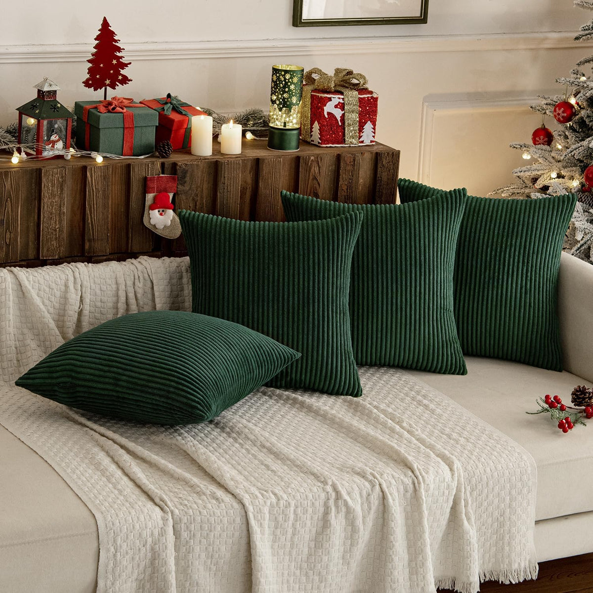 MIULEE Soft Corduroy Decorative Throw Pillow Covers Army Green 18x18