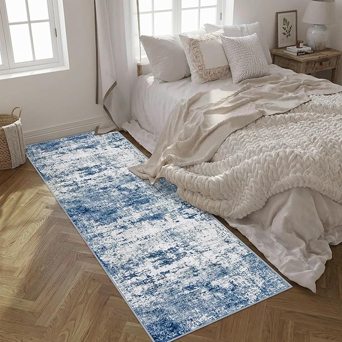 2.6'x8' Runner Rug Washable Rug;Modern Abstract Soft Thin Runner Rug Blue - Image 4