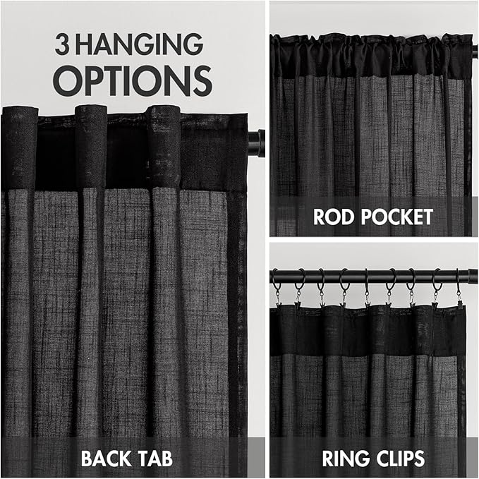 MIULEE Black Linen Curtains 90 Inch Length 2 Panels - Image 3