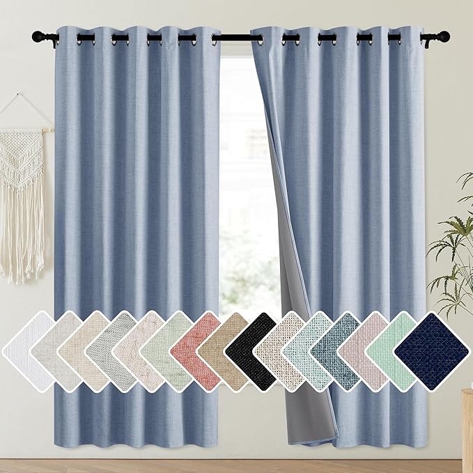 NICETOWN Stone Blue Vintage Linen 100% Blackout Curtains by NICETOWN
