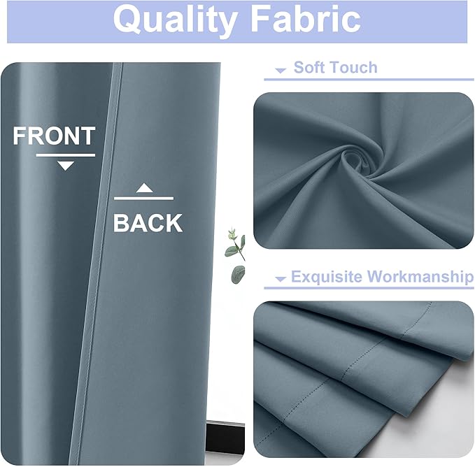 Simplebrand Ava Stone Blue Blackout Curtains, Privacy Thermal Insulated - Image 3
