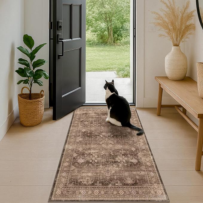Brown Boho Washable Entry Rug, 3x4 Rugs - Image 6