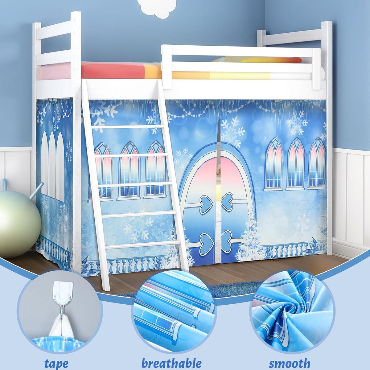 Hahafelt Loft Bed Tent Curtains Snowflake, Low Twin Bunk Privacy