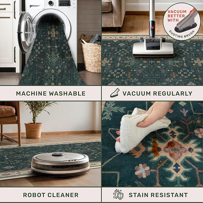 Hazo Haus Dark Green Vintage 8x10 Washable Rugs - Image 5