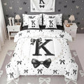 Erosebridal Black Bow Initial K Twin Bedding Set with Sheets - Coquette Ribbon Bows Comforter Set 7 Piece for Girls Kids, Black and White Bow Tie Fitted Flat Sheet, Personalized Bowknot Bed in a Bag