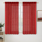 MIULEE Red Linen Short Curtains 63 Inch Length 2 Panels by MIULEE