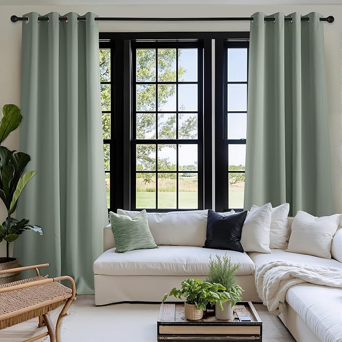 NICETOWN Room Darkening Draperies Curtains Panels, 2 Panels Sage Green W52 x L63 - Image 2