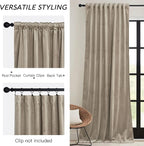 RYB HOME Camel Beige Velvet Curtains 84 inch, Room Darkening Window Curtains - Image 3