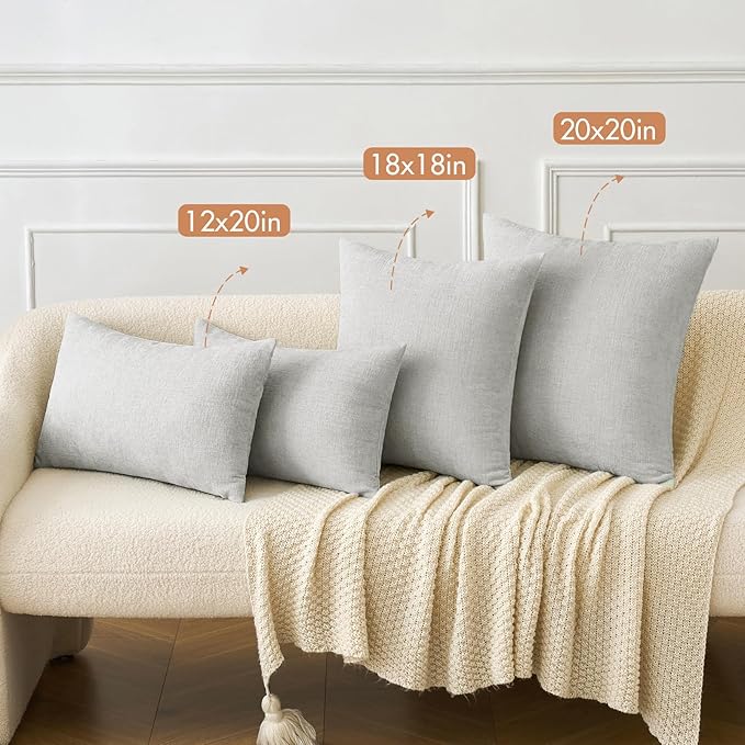 MIULEE Pack of 2 Light Gray Throw Pillow Covers 18x18 Inch Soft Chenille Pillow - Image 4