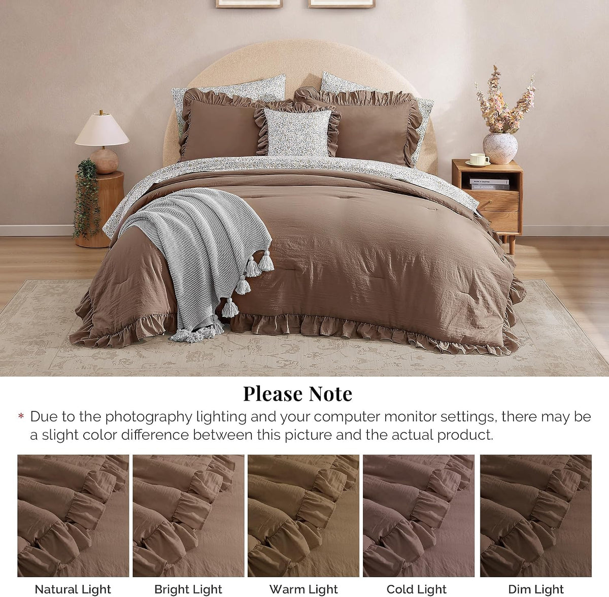 BLOOMHAVEN Queen Comforter Set-7 Pieces Ruffle Bedding with Floral Sheet