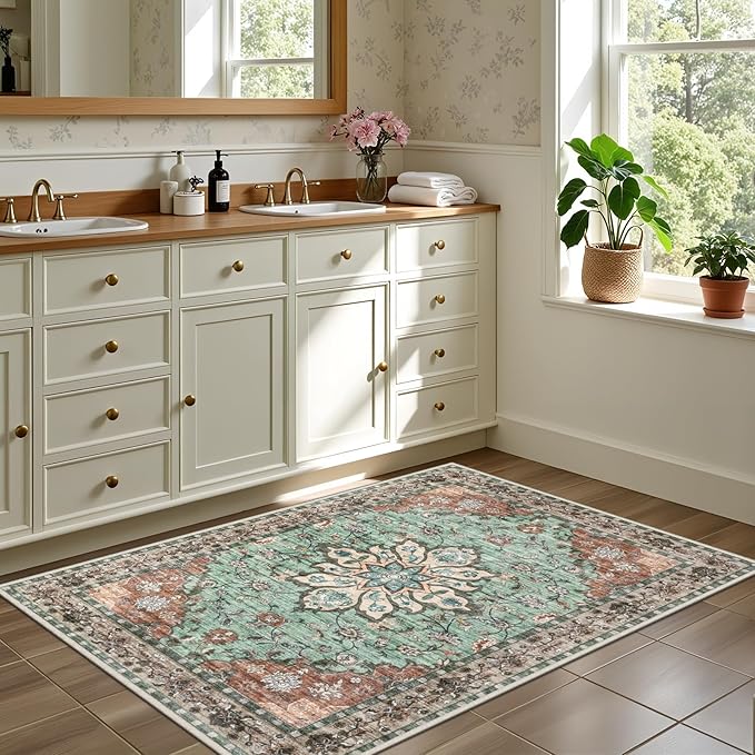 2x3 Area Rugs Living Room Rug: Washable Vintage Distressed Floral Rug No Slip - Image 4