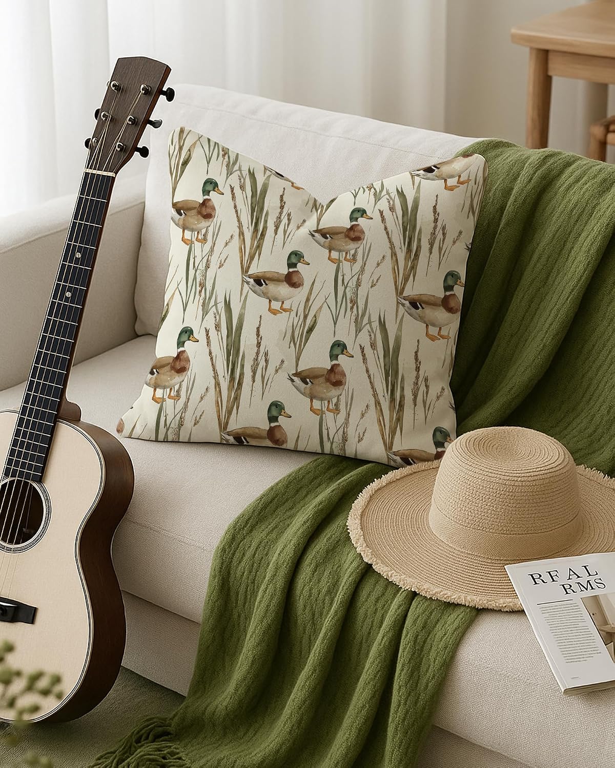 Rustic Farmhouse Mallard Duck Pillow Covers 18x18, Mallard Duck Nursery Decor, Ducks Hunting Gifts Decorative Throw Pillow Covers for Kids Room Home Living Room Bedroom