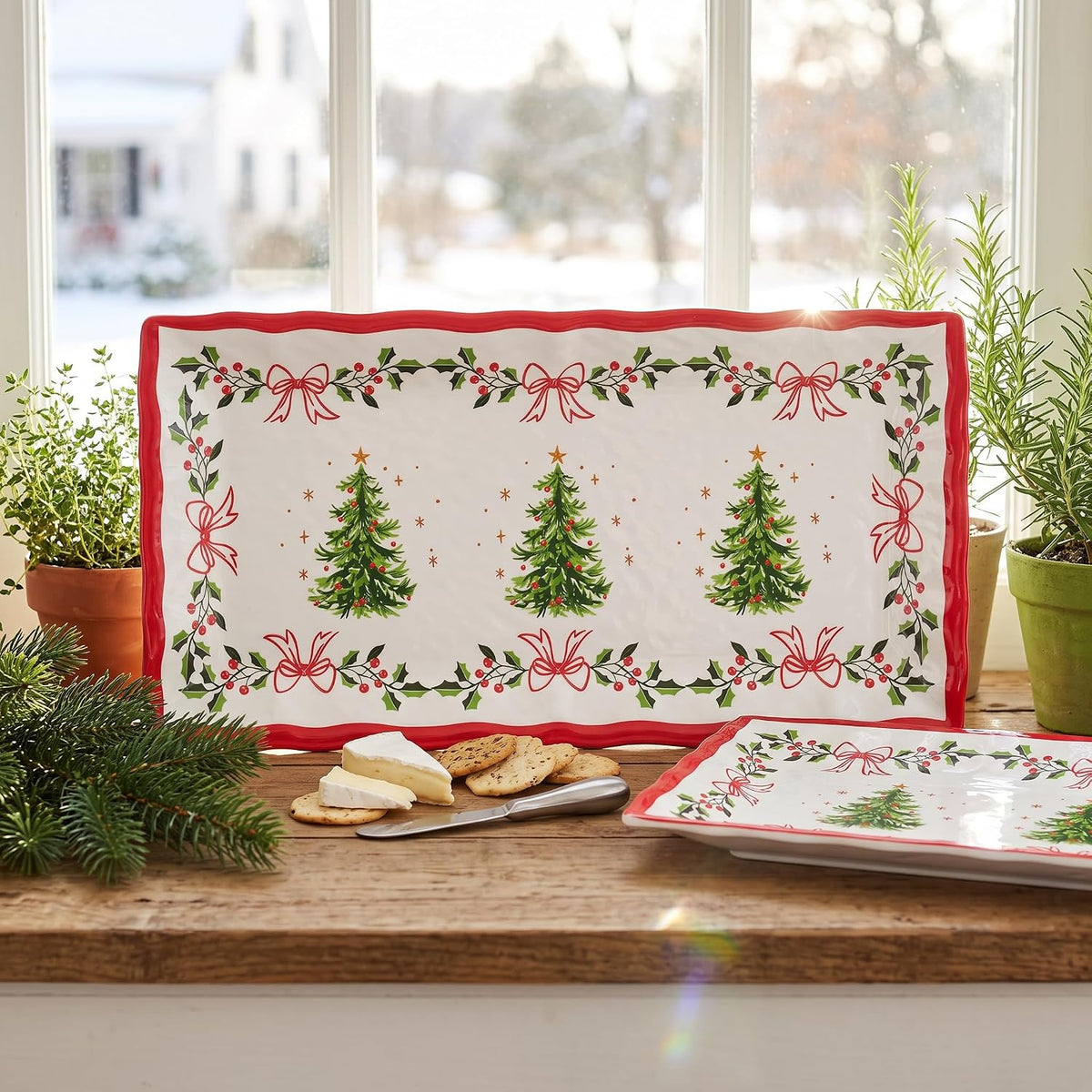 Christmas Tree Melamine Serving Trays 14.5" Holiday Party Platter
