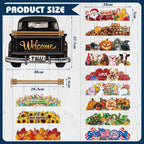 Ferraycle 13 Pcs Interchangeable Welcome Sign Halloween Seasonal Black Truck Decor Door Signs with 12 Holiday Icons Rustic Farmhouse Interchangeable Holiday Decor