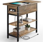 Yoobure End Table with Charging Station, Flip Top Side Table with USB Ports and Outlets, Sofa Couch Table Bedside Table for Living Room Bedroom, Narrow Nightstand with Storage Shelves for Small Spaces
