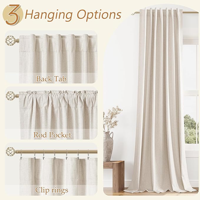 Guken 100% Blackout Linen Curtains 132 Inch Length 2 Panels Set - Image 5