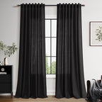 Vintage Black Linen Curtains 108 Inches Long by Nanspring