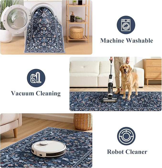 HEBE Washable Hallway Runner Rug 2'x 6' Non Slip Kitchen Rugs Runner, Low Pile - Image 5