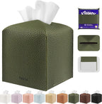 Tissue Box Cover Holder Square Tissue Cube Cover PU Leather Tissue Organizer with Bottom Belt for Bathroom, Tabletop, Car, Night Stands, Office, Home, Kitchen (2, Off White)