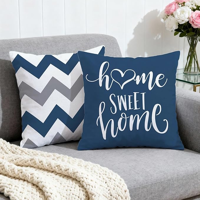 Hexagram Geometric Blue Pillow Covers 18x18 Set of 4, Decorative Outdoor Boho - Image 2