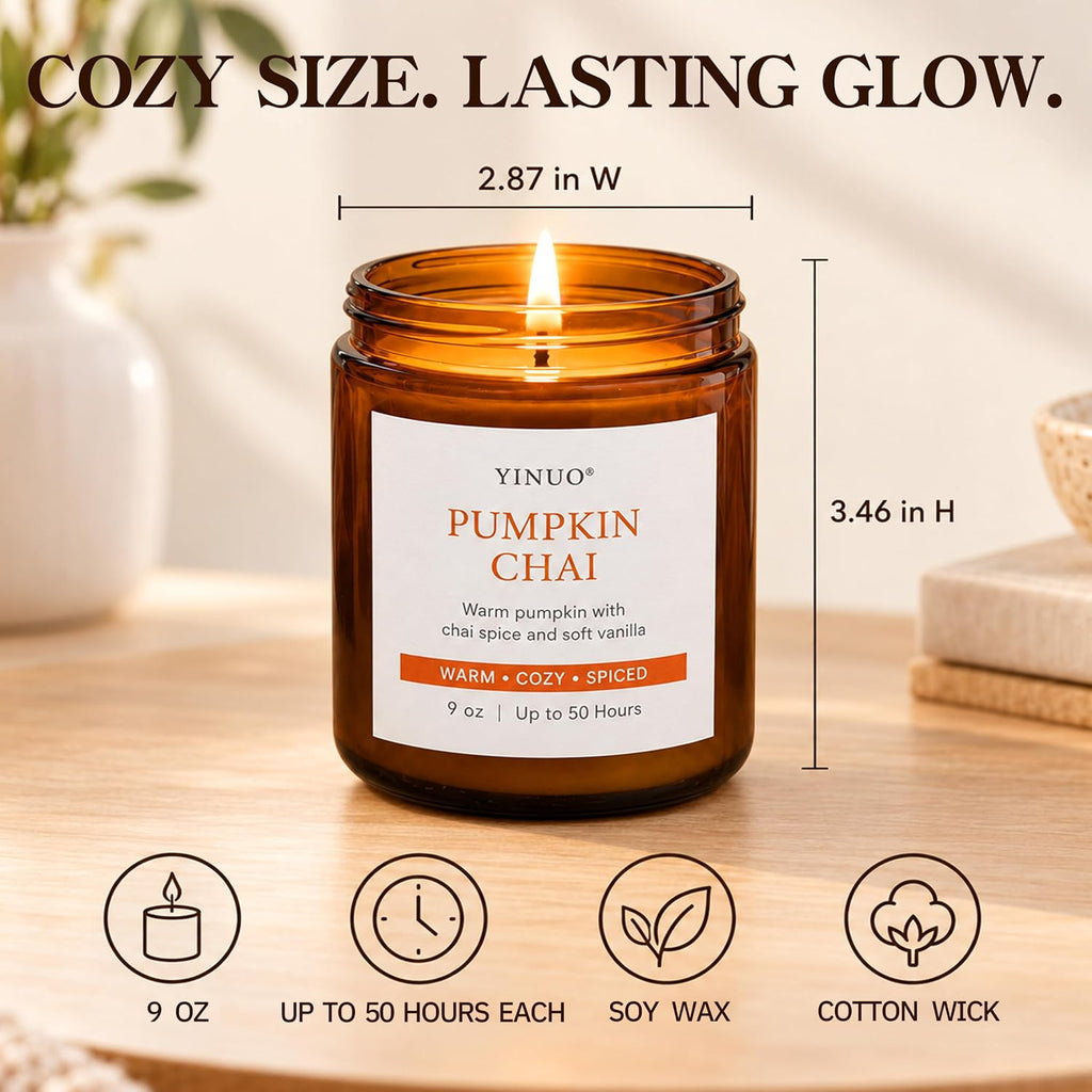 Fall Scented Candles Gift Set, 2 Pack 9oz, Pumpkin Chai & Balsam Cedar