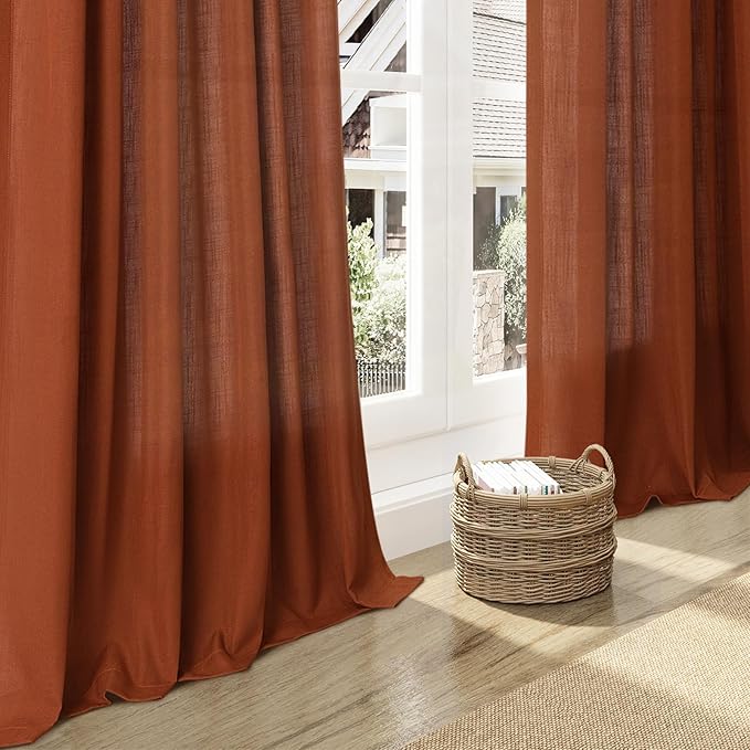 Nanspring Extra Long Curtains 132 inch Length 2 Panels Back Tab Terracotta - Image 6