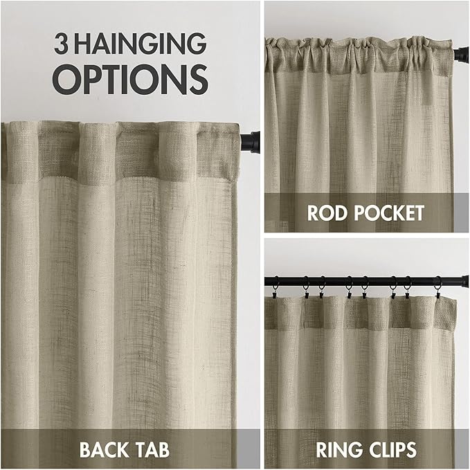 MIULEE Oatmeal Linen Curtains 72 Inch Length 2 Panels - Image 3