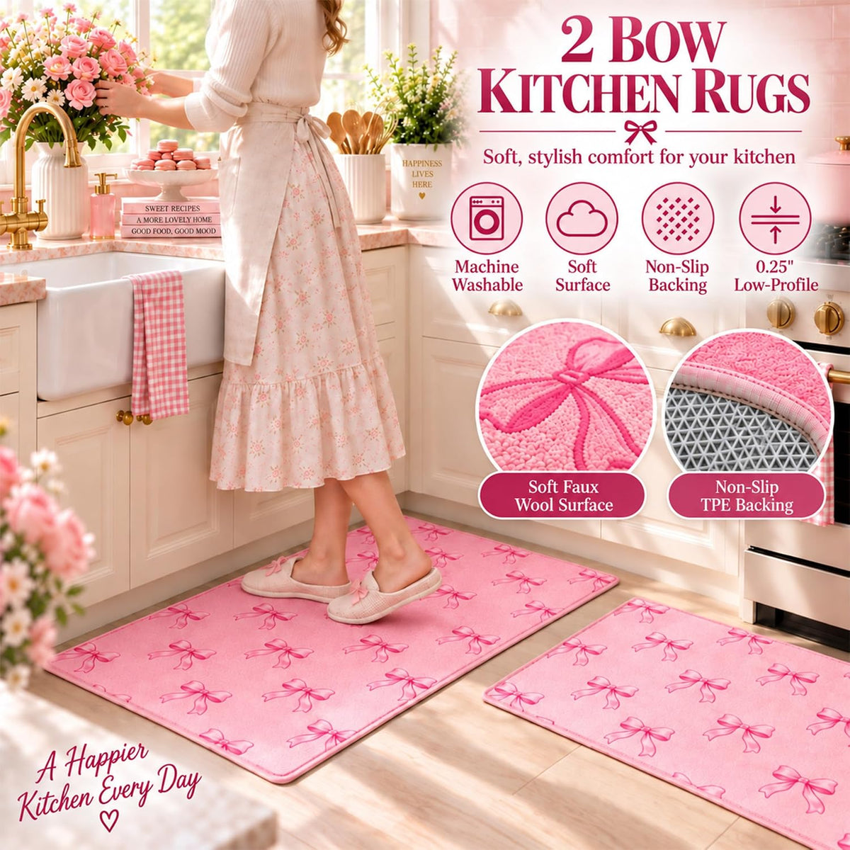 10 Pcs Pink Bow Kitchen Decor and Accessories Set, Coquette Kitchen Style