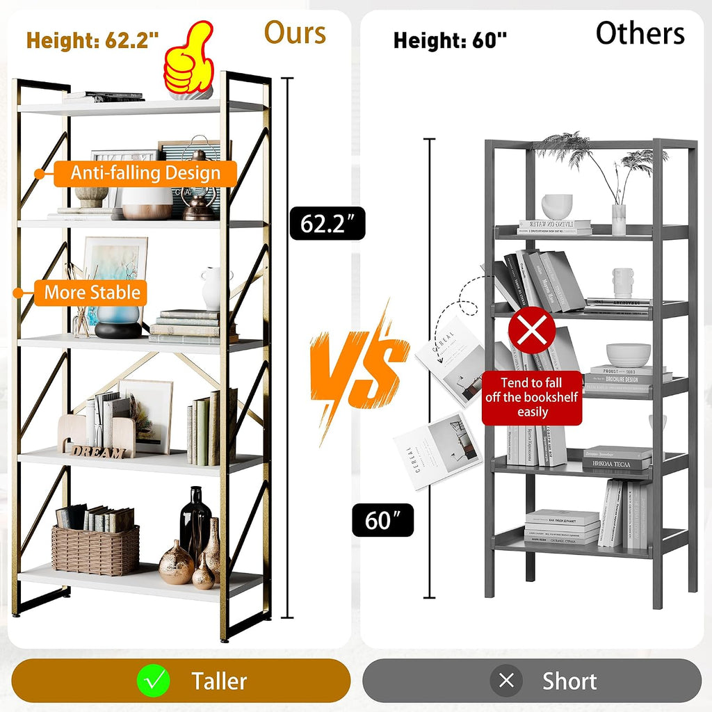 Shintenchi 2 Pieces 5 Tiers Bookshelf, Classically Tall Bookcase Shelf