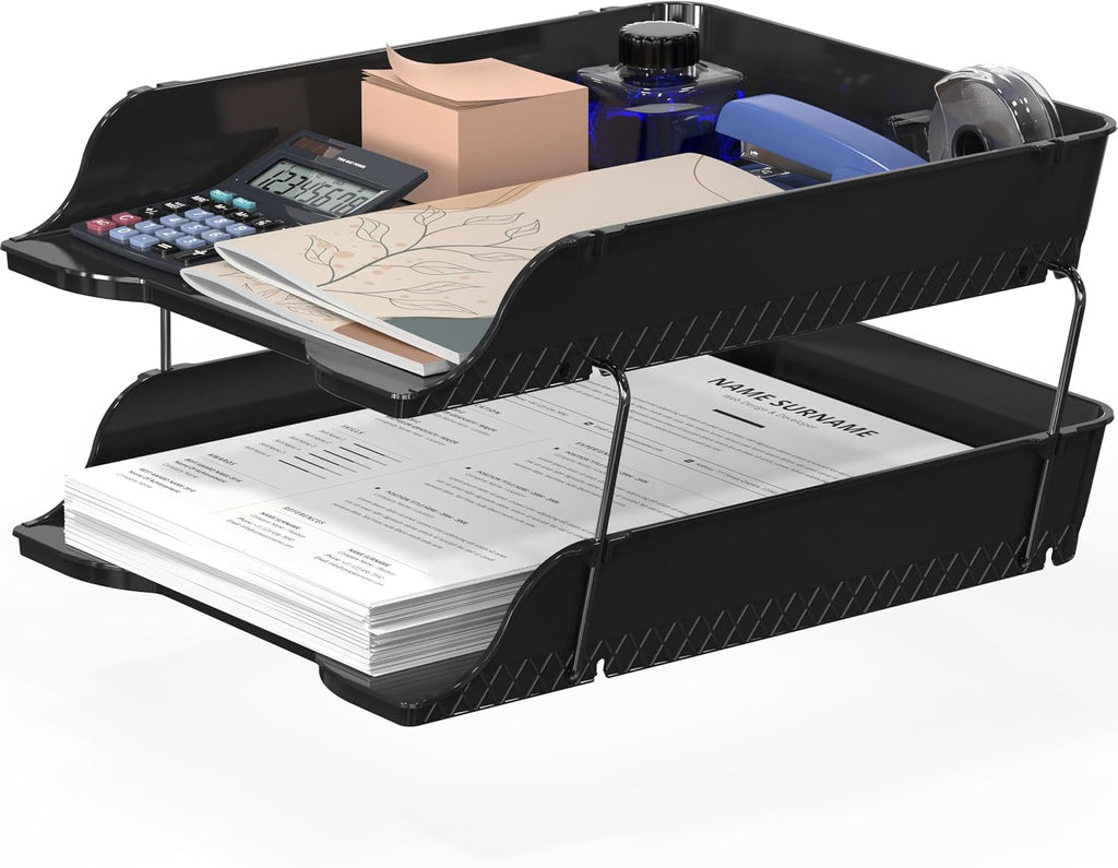 Simple Houseware 3-Tier Stackable Paper Tray for Desk Organizer, Clear