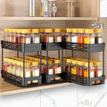 Pull Out Spice Rack Organizer for Cabinet, 3 Packs Slide Out Spice Racks Organizer, Spice Cabinet Organizers, Cabinet Size Need:12'' Highx11'' Deepx5'' Wide,Each Tier Hold 10 Spice Jar - 2 Tier, Black