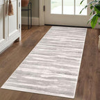 Lansny Modern Abstract Runner Rug 2x5, Neutral Light Beige and Grey Washable - Image 2