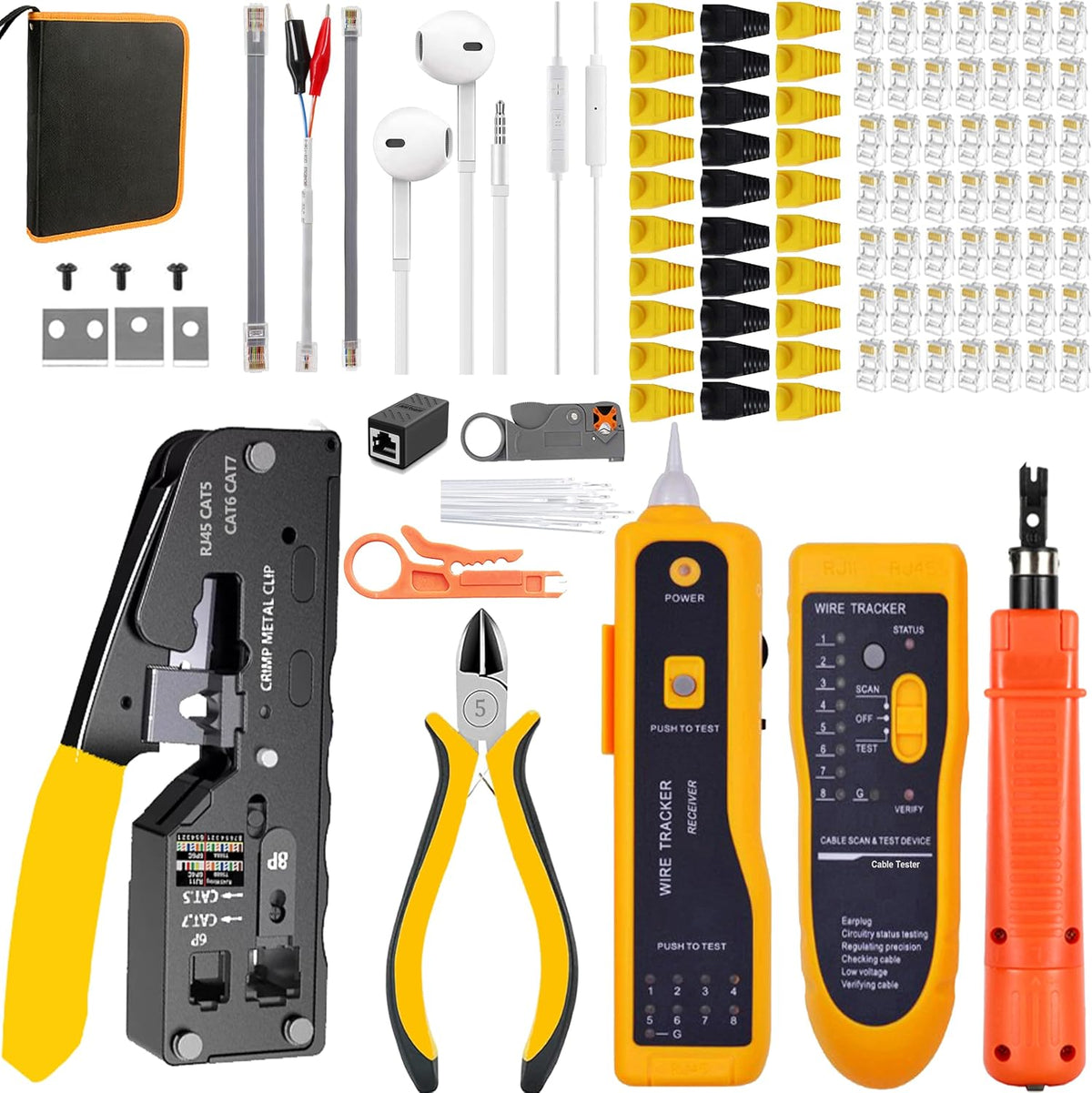 LEATBUY CAT6 Crimp Tool Kit for RJ45/RJ11/RJ12/CAT5/Cat5, Professional Network Crimper Wire Connector Stripper Cutter, Computer Maintenance Lan Cable Pliers Tester Repair Tool Set(BLUE)
