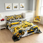 Feelyou Boys Construction Bedding Set Full Size Comforter for Kids Tractor Trucks Comforter Set Toddler Room Decor Car Bed Cartoon Excavator Quilted with 2 Pillow Cases