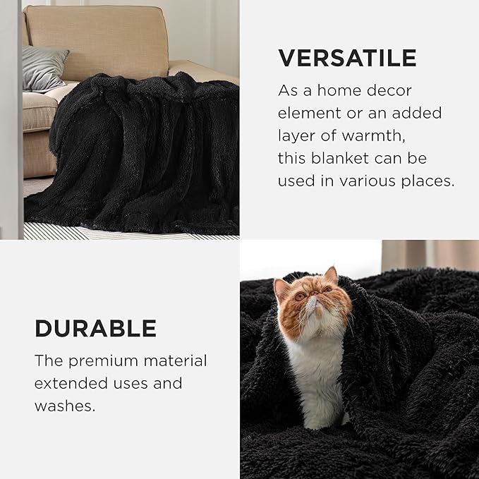 Bedsure GentleSoft Fluffy Black King Size Blanket - Image 4