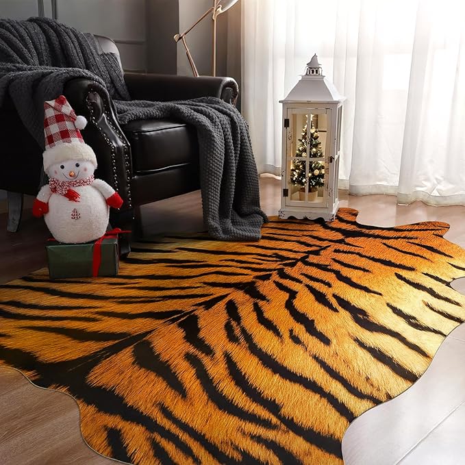 AROGAN Premium Tiger Print Rug 5.2x6.2 Feet, Machine Washable Faux Fur Rug - Image 3
