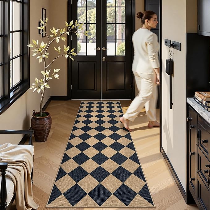Lahome Colette Checkered Easy Jute Runner Rug, 2x8 Hallway Kitchen Runner Rug - Image 7