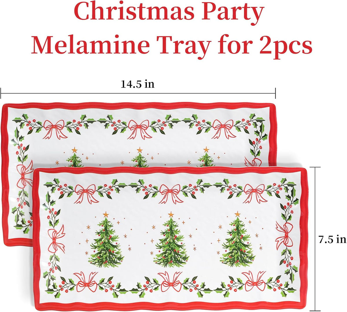 Christmas Tree Melamine Serving Trays 14.5" Holiday Party Platter