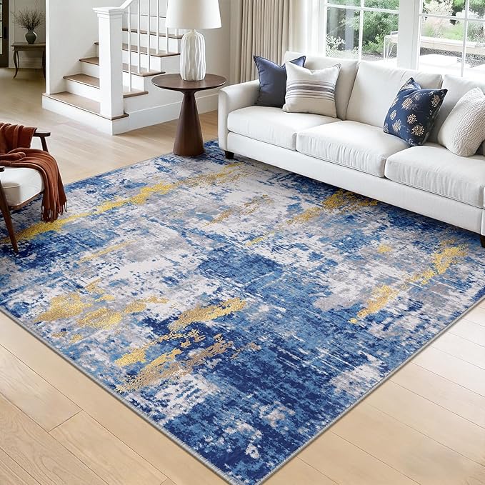Washable Area Rugs Square 8ft Non-Slip Modern Abstract Soft by RELEANY