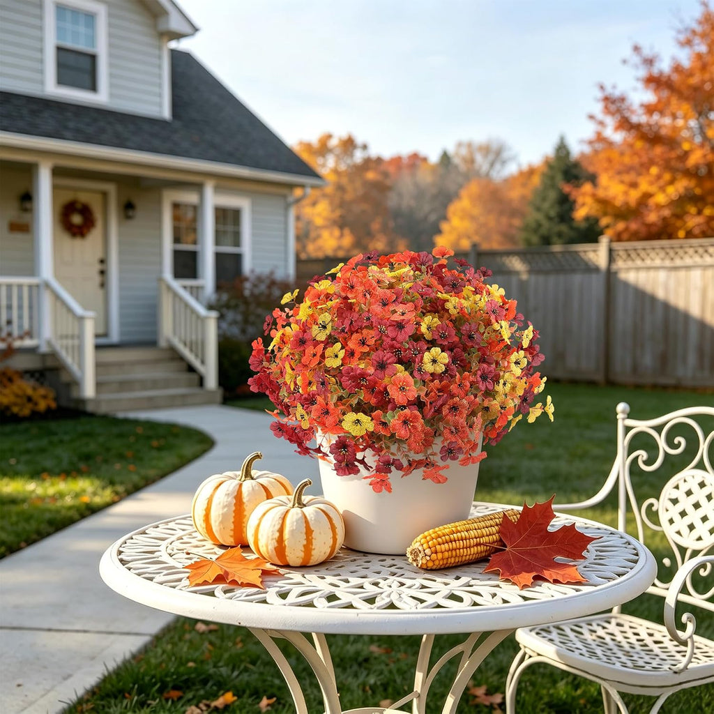 Fall Artificial Flowers Fake Mums UV Resistant for Outdoors Garden Decor