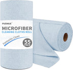Puomue 55 Pack Microfiber Cleaning Cloth Roll, Tear Away Reusable Paper Towels, 11" x 9", Ultra Absorbent & Lint Free Microfiber Cloth for Cleaning Cars, Kitchen, Window, Home and Shop, Pink