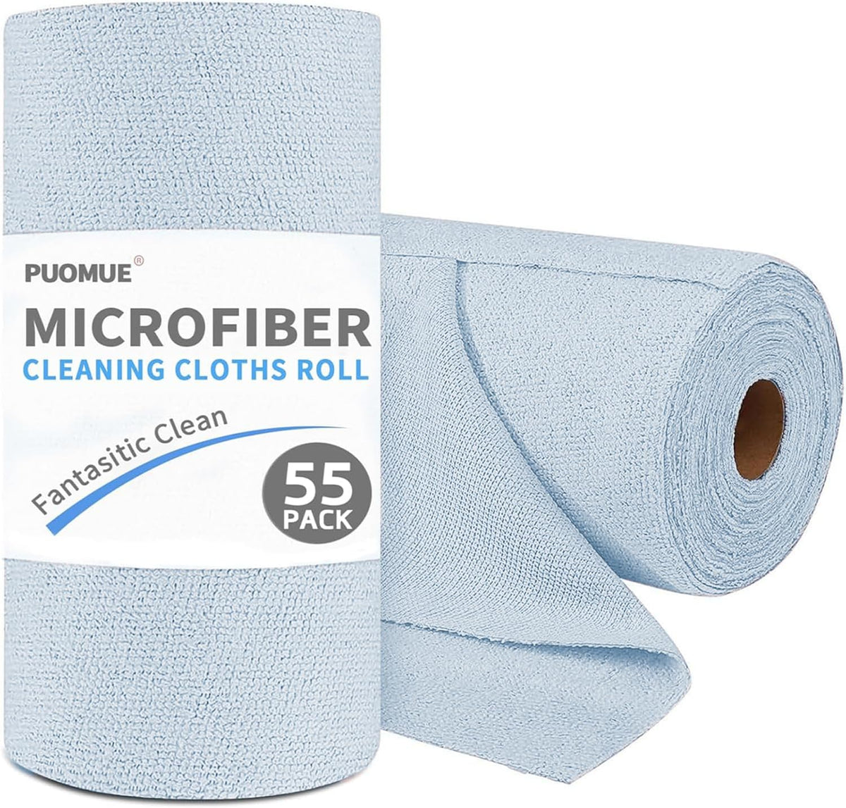 Puomue 55 Pack Microfiber Cleaning Cloth Roll, Tear Away Reusable Paper Towels, 11" x 9", Ultra Absorbent & Lint Free Microfiber Cloth for Cleaning Cars, Kitchen, Window, Home and Shop, Pink