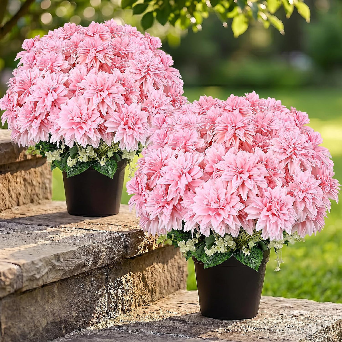 2 Pack 18'' Pink Dahlia Artificial Flowers Potted