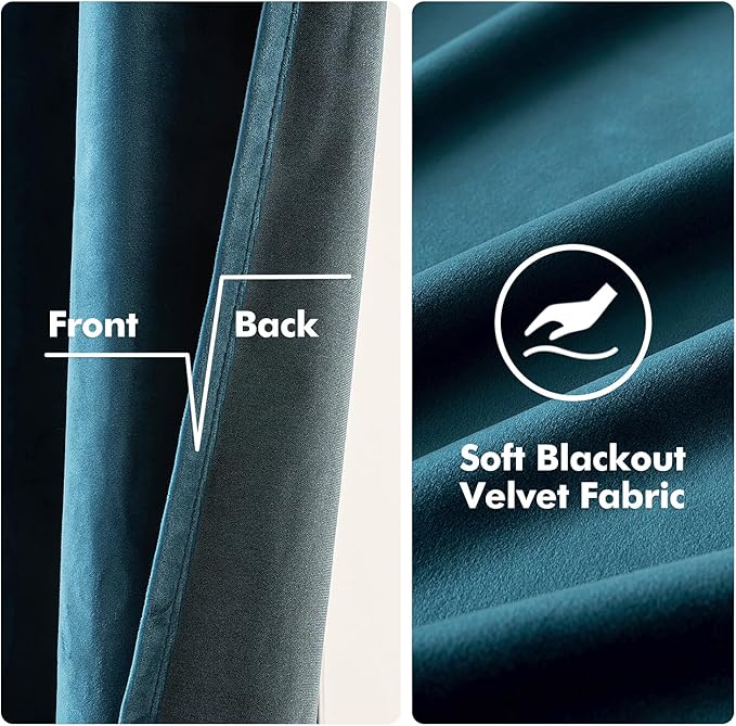 MIULEE Blue Velvet Curtains 63 Inches Length Blackout Curtains Thermal - Image 3